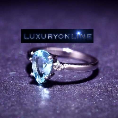 MAGNIFICENT!  Simulated Aquamarine Ring With Hand Crafted Simulated Diamonds Size 6; 7; 8; 9 US
