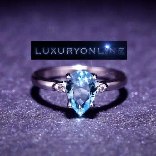 MAGNIFICENT!  Simulated Aquamarine Ring With Hand Crafted Simulated Diamonds Size 6; 7; 8; 9 US