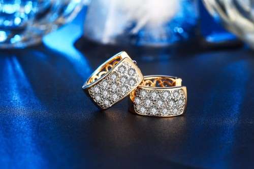 Hoop Earrings With 13 Simulated Diamonds