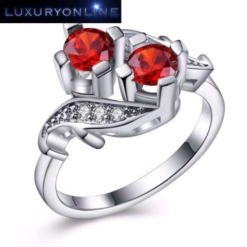 GORGEOUS! 1,25ct Simulated Diamond And Simulated Ruby Ring Size 6; 8 US