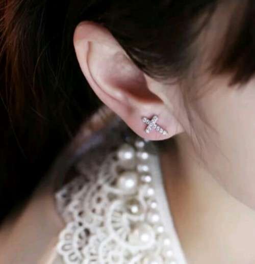 Simulated Diamond Cross Stud Earrings