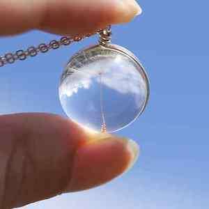 Solid 925 Sterling Silver Snake Chain Necklace With Dandelion Crystal Ball Pendant