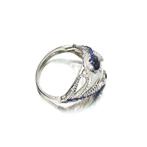 EXQUISITE! Moonstone With Simulated Sapphires And Earring Set Size 6 US
