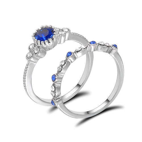 EXQUISITE! 0.25 Carat Simulated Diamond & Simulated Blue Sapphire Ring Set Size 8 US