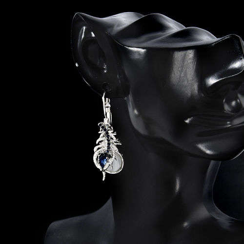 EXQUISITE! Moonstone With Simulated Sapphires And Earring Set Size 6 US