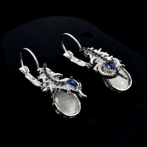 EXQUISITE! Moonstone With Simulated Sapphires And Earring Set Size 6 US