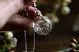 Solid 925 Sterling Silver Snake Chain Necklace With Dandelion Crystal Ball Pendant
