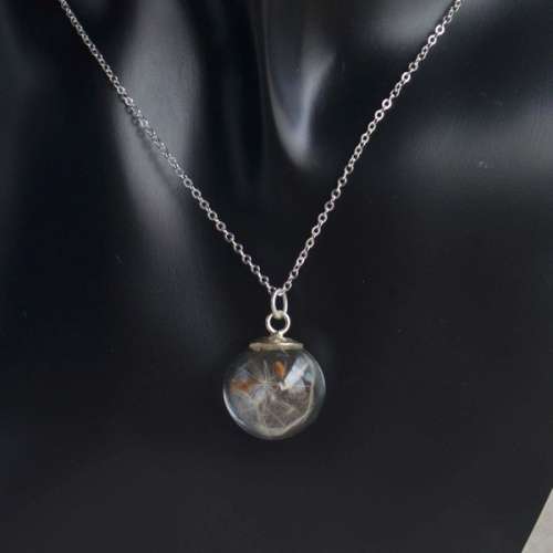 Solid 925 Sterling Silver Snake Chain Necklace With Dandelion Crystal Ball Pendant