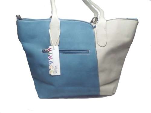 Vivace Two Tone PU Leather Shoulder Hand bag (BEIGE & BLUE)