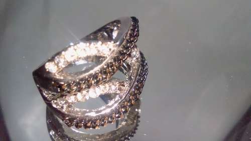 CAPTIVATING! Double Infinity Ring With 0.75 Carat Simulated Diamonds And Black Chain Size 9 US