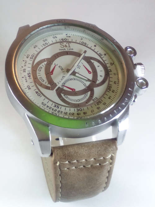 Genuine S & T Men's Watch (Brown & Silver) 59 mm