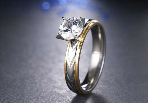 Titanium Princess Cut Ring With Simulated Diamond *R 799* Size 6 US / L / 16