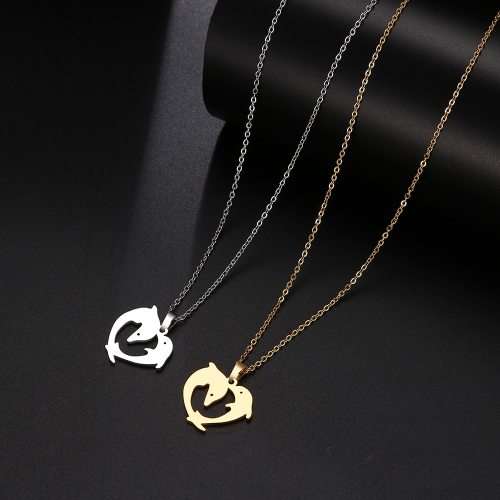 Titanium Dolphin Heart Shaped Necklace Silver