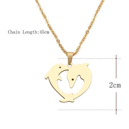 Titanium Dolphin Heart Shaped Necklace Silver