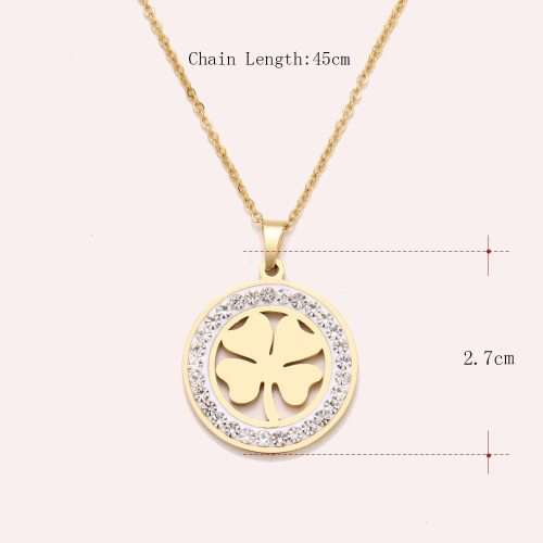 Titanium "Lucky 4-Leaf Clover" Necklace With Simulated Diamonds 45 cm