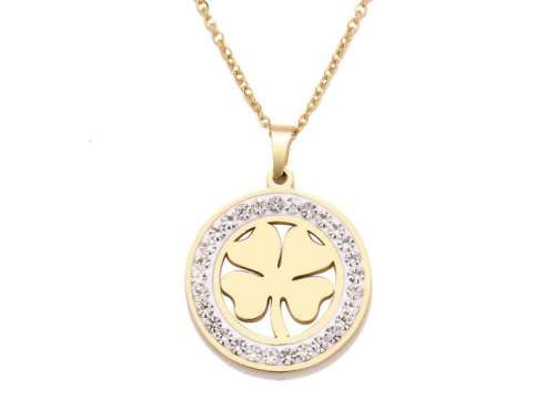 Titanium "Lucky 4-Leaf Clover" Necklace With Simulated Diamonds 45 cm