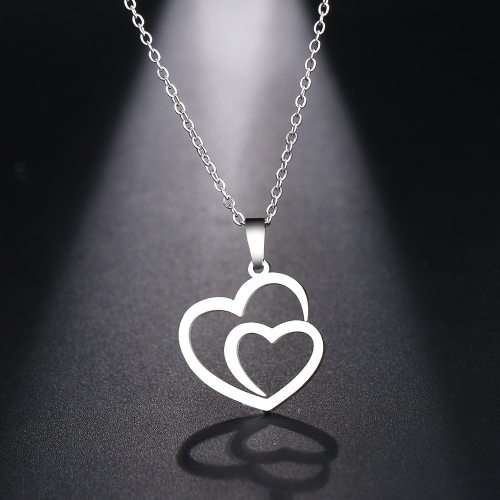 Retail Price: R 899 (NEVER FADE) Titanium "Double Heart" Necklace 45 cm (ROSE GOLD ONLY)
