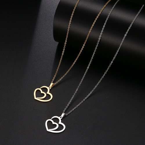 Retail Price: R 899 (NEVER FADE) Titanium "Double Heart" Necklace 45 cm (ROSE GOLD ONLY)