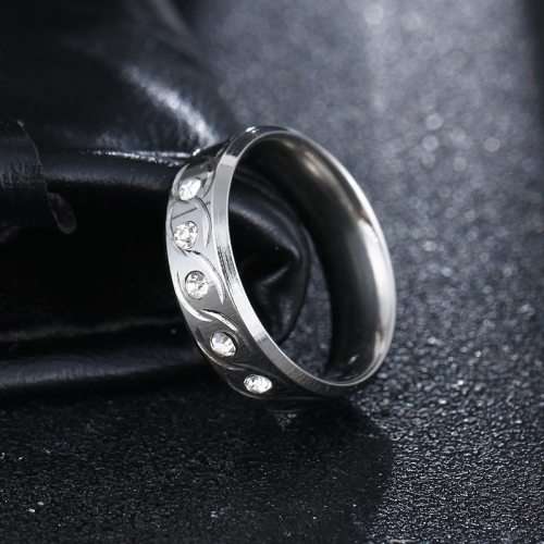Titanium Ring 6 mm With Simulated Diamonds *R 799* Size  9; 10 US