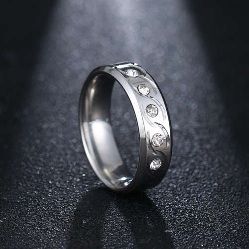 Titanium Ring 6 mm With Simulated Diamonds *R 799* Size  9; 10 US