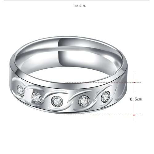 Titanium Ring 6 mm With Simulated Diamonds *R 799* Size  9; 10 US