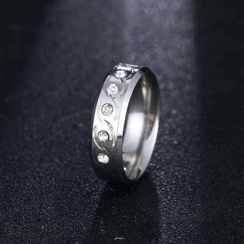 Titanium Ring 6 mm With Simulated Diamonds *R 799* Size  9; 10 US