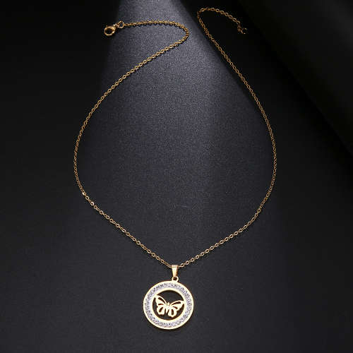 Titanium *Butterfly* Necklace With Simulated Diamonds 45 cm (SILVER) *R 799*