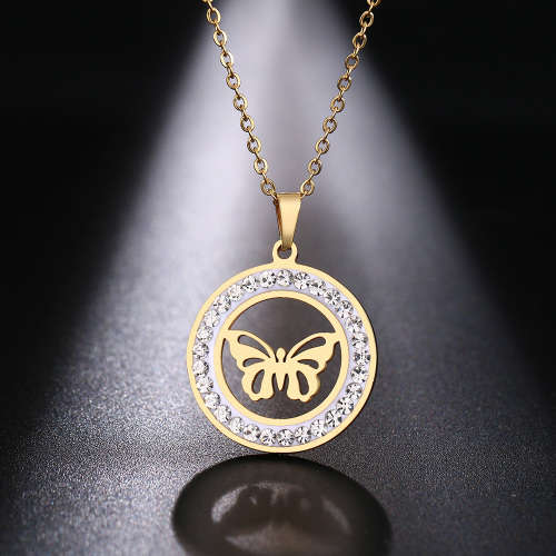 Titanium *Butterfly* Necklace With Simulated Diamonds 45 cm (SILVER) *R 799*