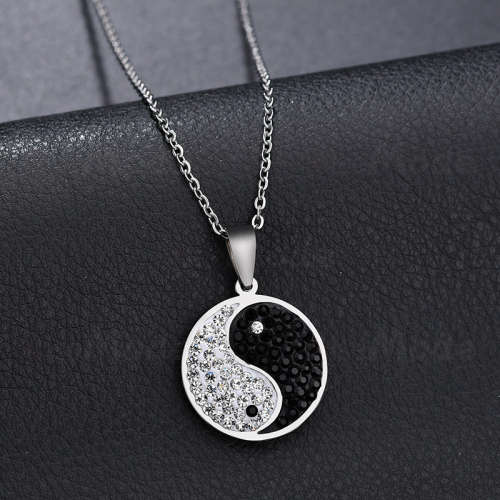 Titanium Ying Yang Necklace With Simulated Diamonds & Rhinestones 53 cm *R 599*