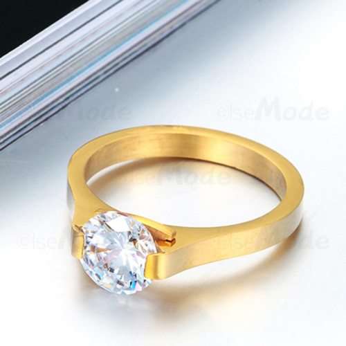 Titanium Ring With Simulated Diamond Size 6; 7 US *R 599* (SILVER/GOLD)