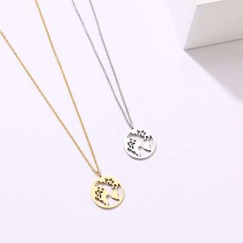 Titanium "World Map" Necklace 45 cm R 699** (SILVER )