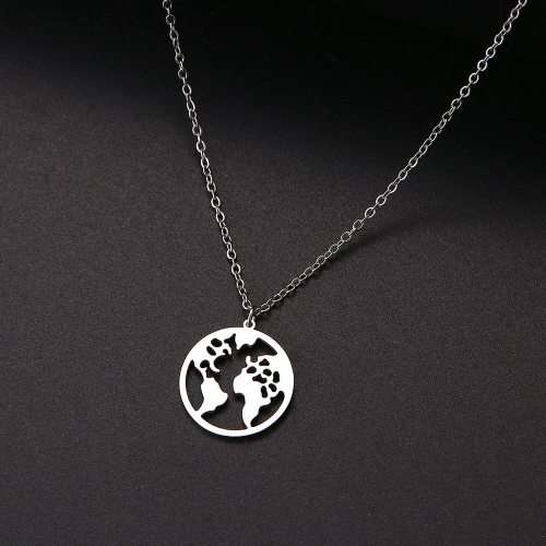 Titanium "World Map" Necklace 45 cm R 699** (SILVER )