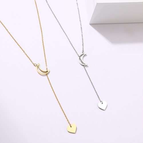 Titanium "Moon & Heart" Necklace 60 cm R 699** (SILVER)