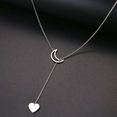 Titanium "Moon & Heart" Necklace 60 cm R 699** (SILVER)