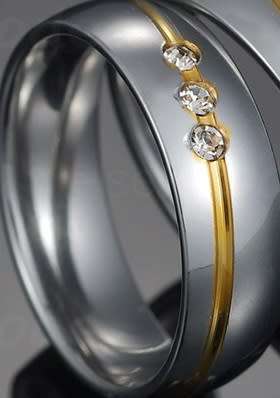 Titanium Ring With Simulated Diamonds **R 999** Size 8; 10 US (Two Tone)