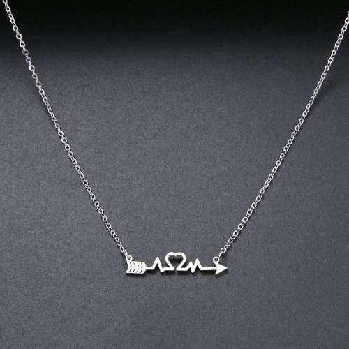 TITANIUM (NEVER FADE) Arrow Heartbeat  Necklace 45 cm (SILVER ONLY)