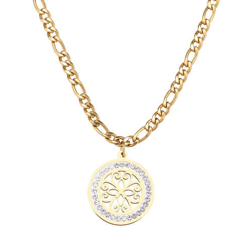 Titanium Vintage Pattern Necklace With 1.8 ct Simulated Diamonds 50 cm R 699** (SILVER)
