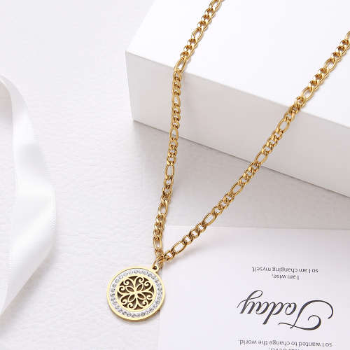 Titanium Vintage Pattern Necklace With 1.8 ct Simulated Diamonds 50 cm R 699** (SILVER)