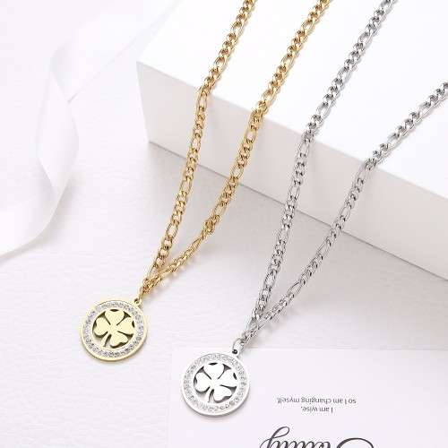 Retail Price: R 1 899 Titanium 4-Leaf Clover Necklace With Simulated Diamonds  50 cm (GOLD ONLY)