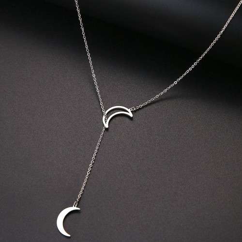 RETAIL PRICE: R 1 099 Titanium Double Moon Necklace 60 cm  (SILVER ONLY)