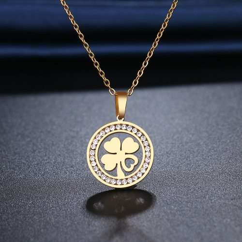Retail Price: R 1 199 Titanium 4-Leaf Clover Necklace With Simulated Diamonds 45 cm (GOLD ONLY)