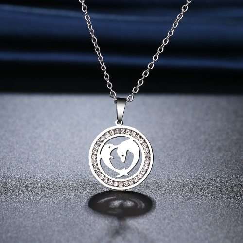 Retail Price: R 1 199 Titanium Twin Dolphin Necklace With Simulated Diamonds 45 cm (SILVER ONLY)