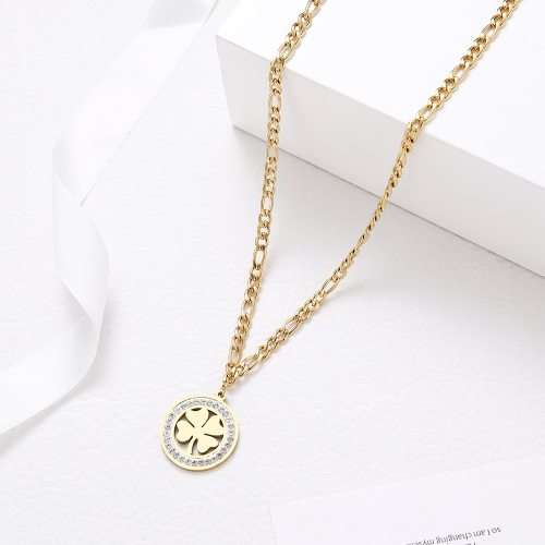 Retail Price: R 1 899 Titanium 4-Leaf Clover Necklace With Simulated Diamonds  50 cm (GOLD ONLY)