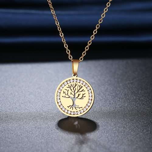 RETAIL PRICE: R 1 499 Titanium "Tree Of Life" Necklace With Simulated Diamonds 45 cm (SILVER ONLY)