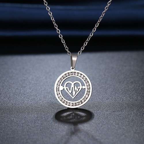 Titanium ( NEVER FADE) Heartbeat Heart Necklace 45 cm (SILVER ONLY)