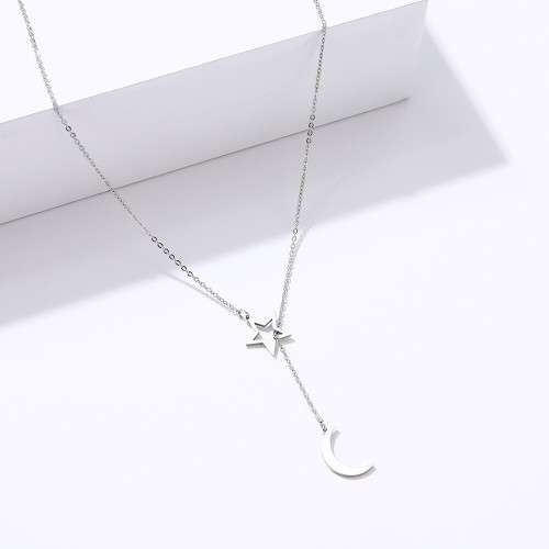 TITANIUM (NEVER FADE) "Moon & Star" Necklace 60 cm  (SILVER ONLY)