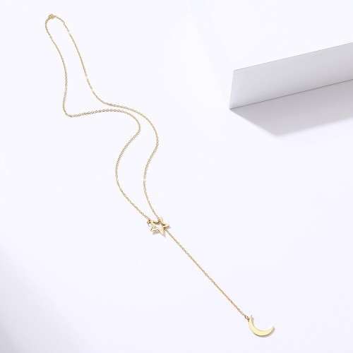 TITANIUM (NEVER FADE) "Moon & Star" Necklace 60 cm  (SILVER ONLY)