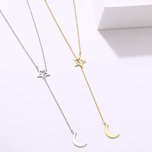 TITANIUM (NEVER FADE) "Moon & Star" Necklace 60 cm  (SILVER ONLY)