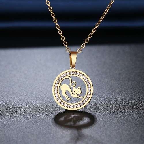 RETAIL PRICE:R1 099 (NEVER FADE) Titanium "Cat" Necklace With Simulated Diamonds 45 cm (SILVER)