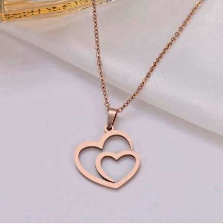 Retail Price: R 1099 Titanium "Double Heart" Necklace 45 cm (ROSE GOLD ONLY)